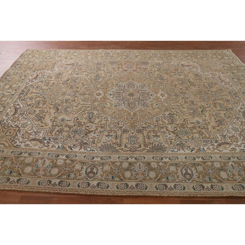 Geometric Tabriz Persian Vintage Rug Hand-Knotted Wool Carpet - 6'9"x 9'8"