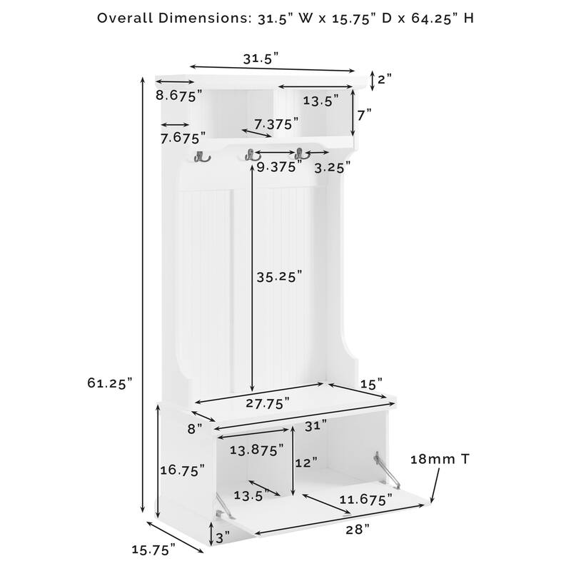 Crosley Shoreline Hall Tree - 15.75"x31.5"x64.25"