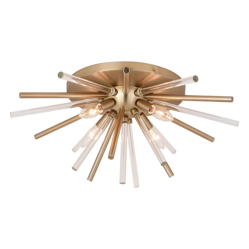 Brass Sputnik Flush Mount Ceiling Light - 4 Light Mid Century Modern Fixture with Glass Accents - 10
