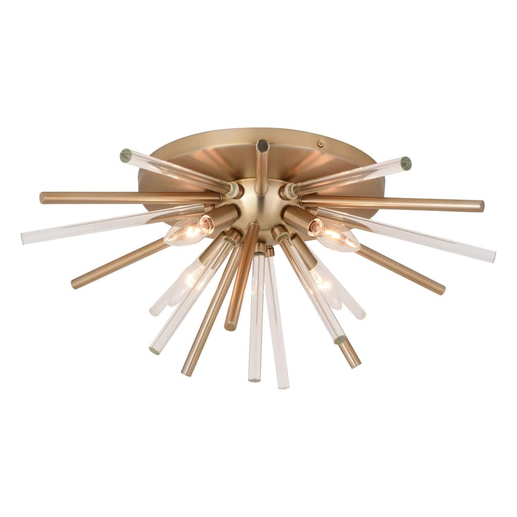 Brass Sputnik Flush Mount Ceiling Light - 4 Light Mid Century Modern Fixture with Glass Accents - 10