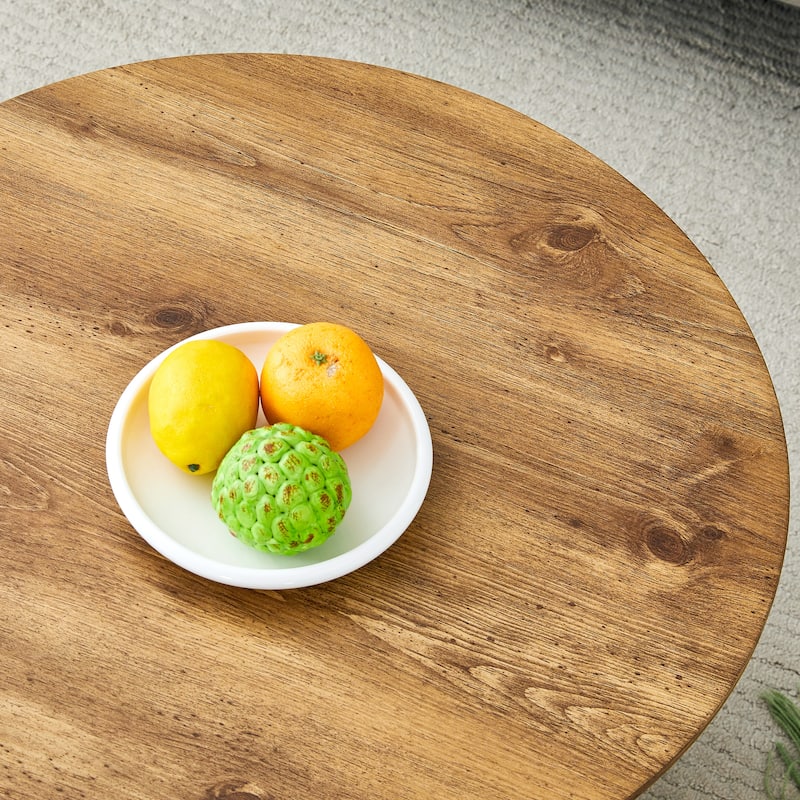 Roomfitters 21.6" Round MDF Coffee Table with Natural Wood Grain Finish and Black Metal Legs, Wood