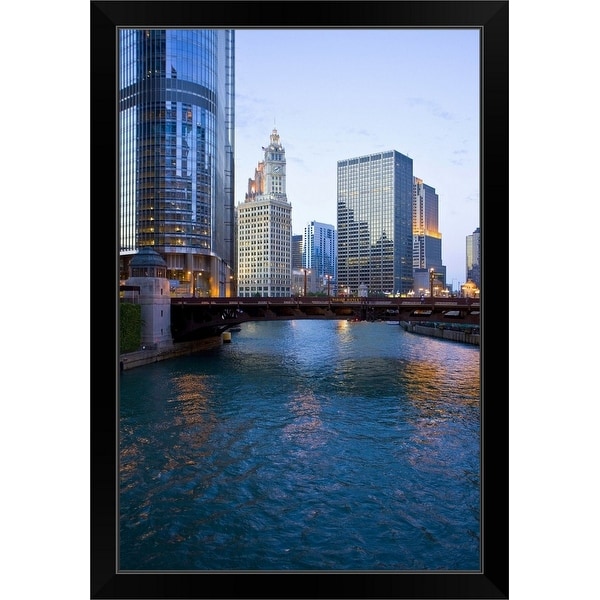"Chicago river and skyscrapers, Illinois" Black Framed Print