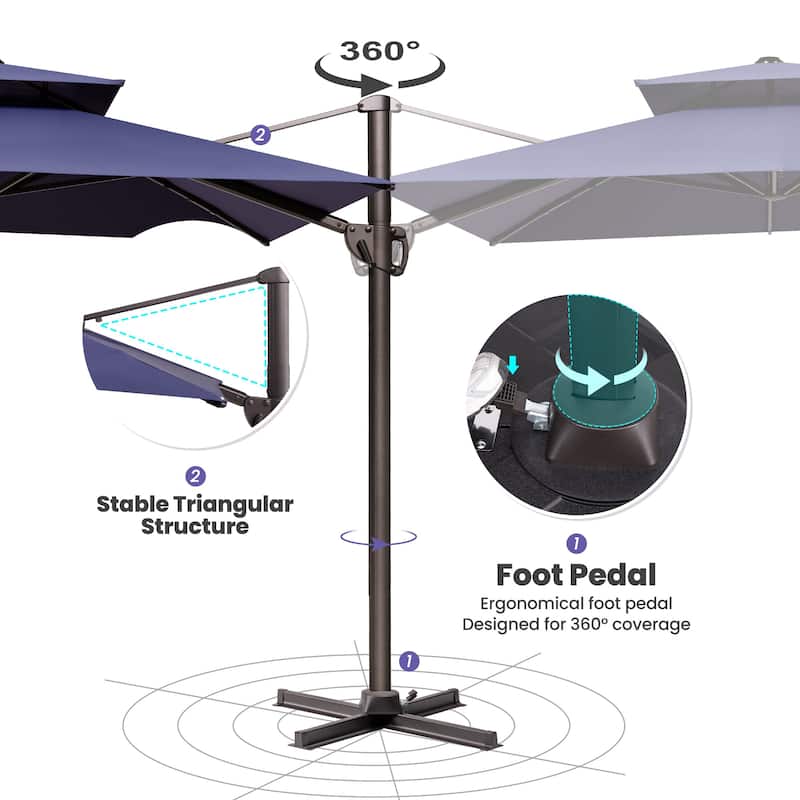 9 x 12 ft Outdoor Shade Parasol Patio Offset Cantilever Umbrella with Weights Base Stand