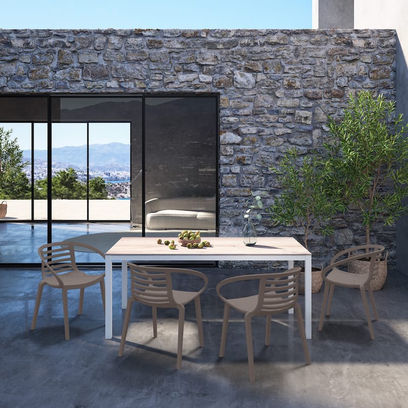 WRGHOME Modern Stacking Patio Dining Armchairs Indoor/Outdoor (Set of 2) - 30.31'' H X 25.19'' W X 22.04'' D - Taupe