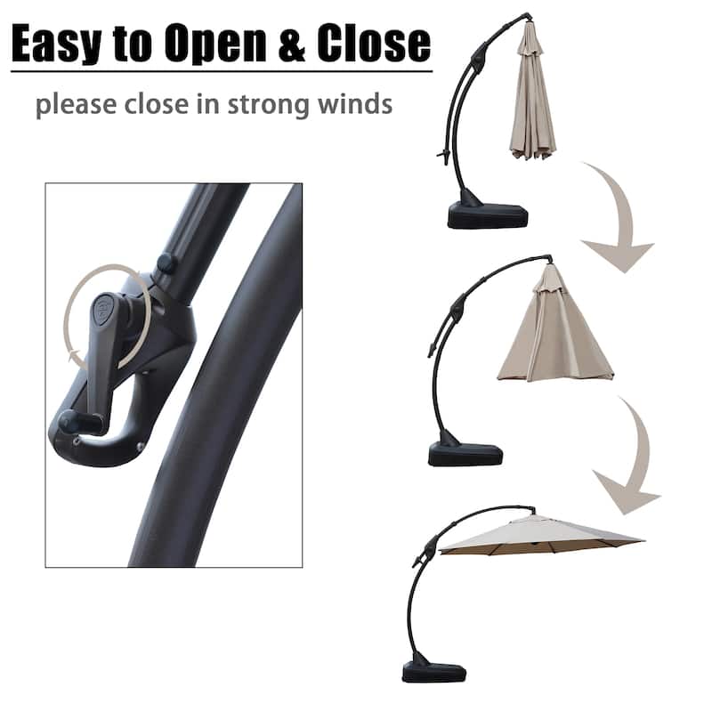 Clihome Aluminum Curved Cantilever Patio Umbrella with Base