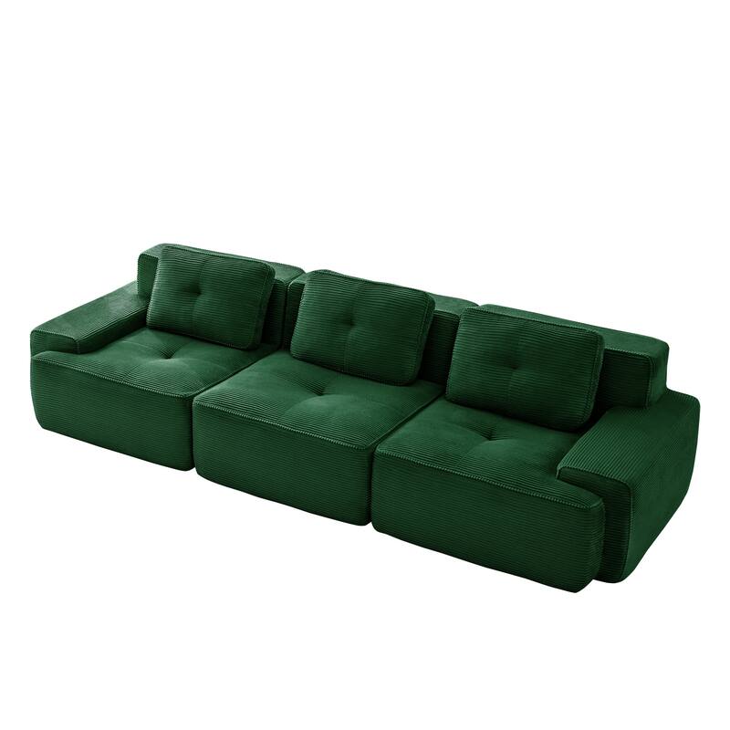117" Floor Corduroy 3-Seater Sectional Sofa Couch with Tufted Design