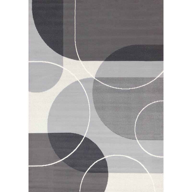 Forte Grey White Half-Circles Geometric Area Rug, 4'7" x 6'7"