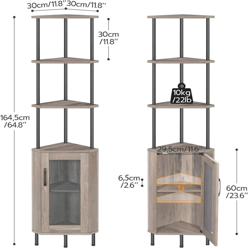 Corner Shelf with Storage - 11.8"D x 11.8"W x 64.8"H