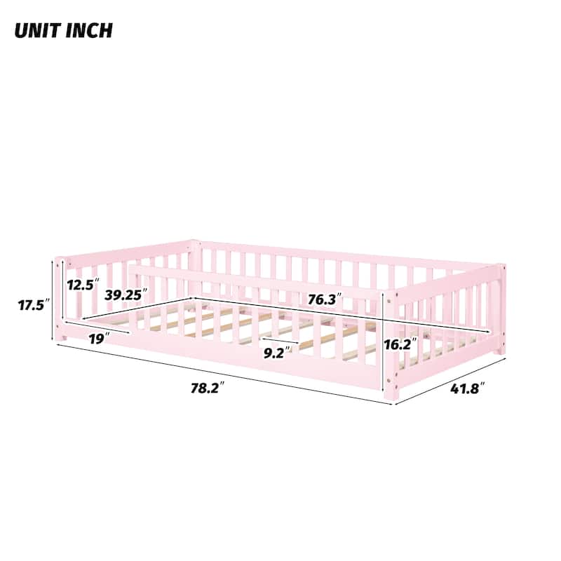 Twin Floor Platform Bed with Fence without Door