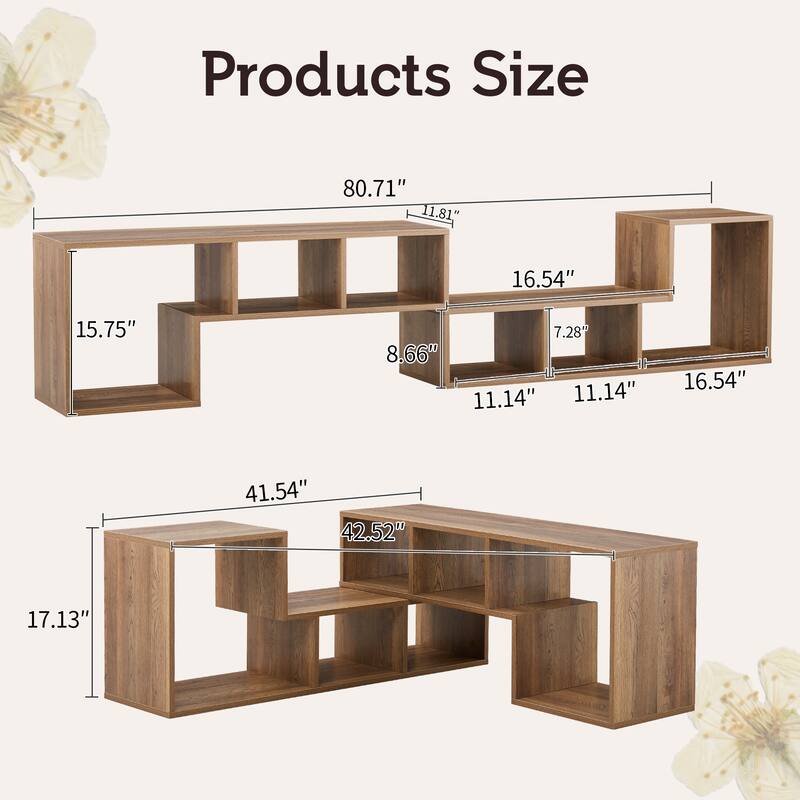 2-Piece Cube TV Stand, 2-Tier L-Shaped TV Stand, Free Combination Media with Open Storage Bookcase Shelf, for Living Room