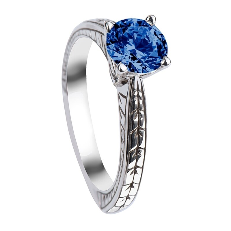 Shop Wisteria Round Cut Solitaire Blue Sapphire White Gold