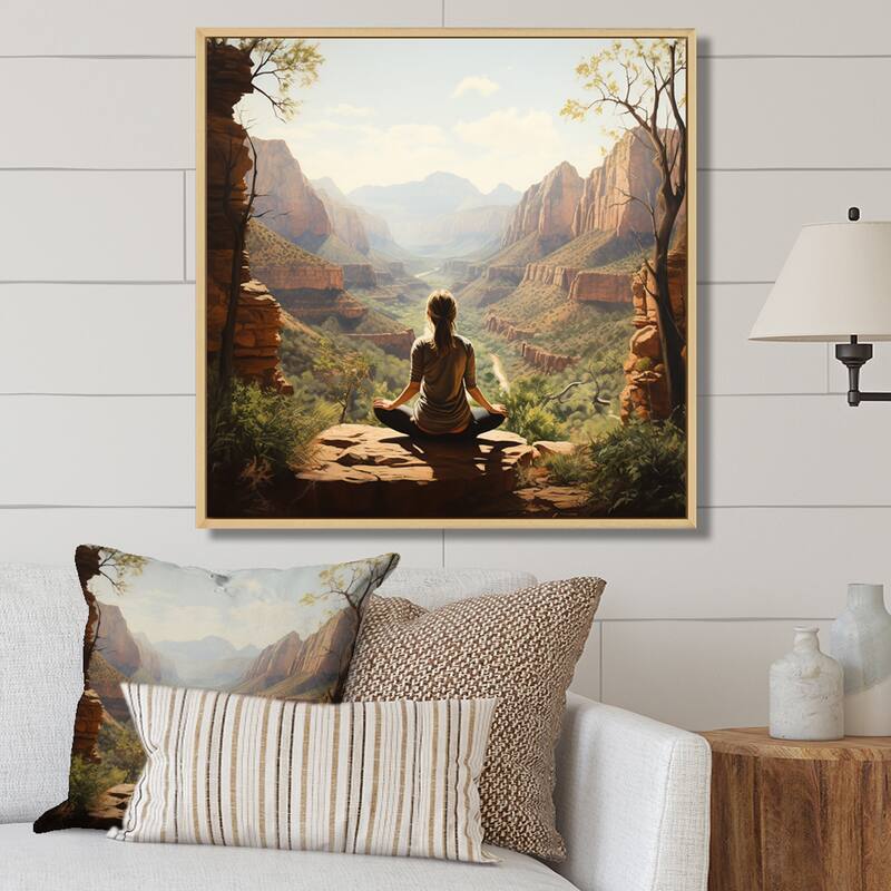 Designart "Yoga In Nature" Yoga Framed Canvas Print - Natural - 30 in. wide x 30 in. high