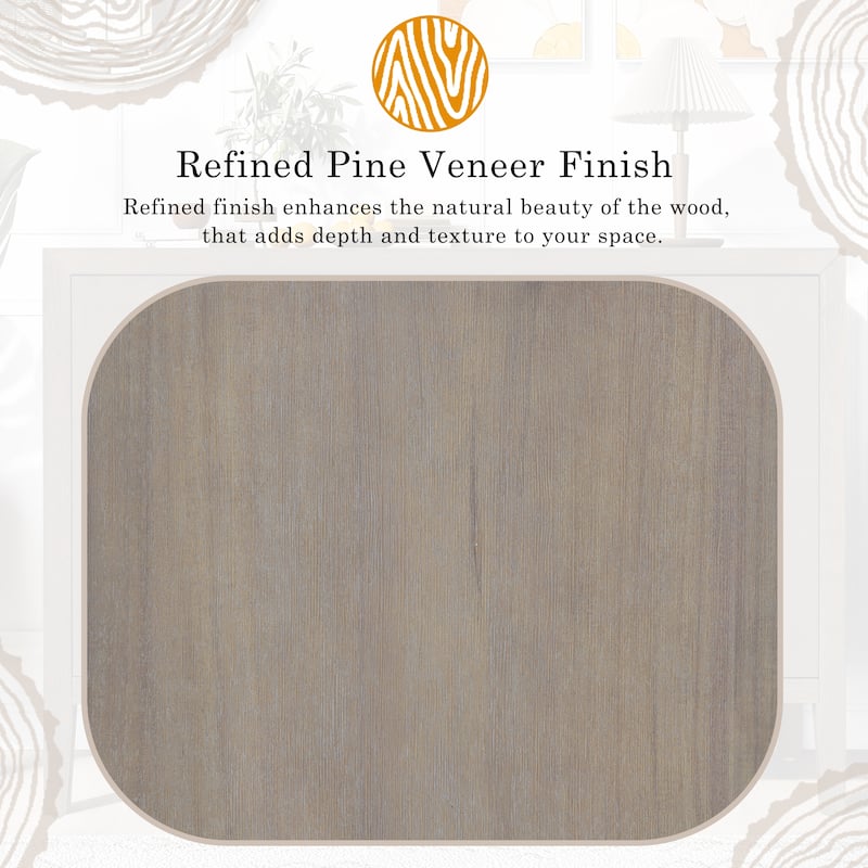 47.25"Sideboard with Pine Veneer and 2 Doors, Retro Buffet with Adjustable Feet, Wooden Storage Cabinet with Metal Handles