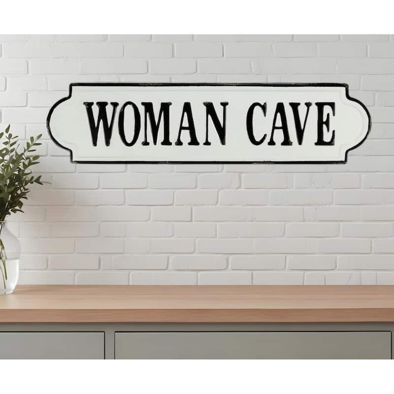 HomeRoots 8" X 32" White and Black Woman Cave Metal Wall Decor - White/Black - 31.5 in. x 8 in.  x 1.5 in.
