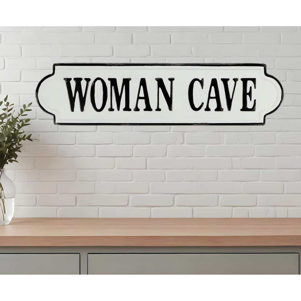 HomeRoots 8" X 32" White and Black Woman Cave Metal Wall Decor
