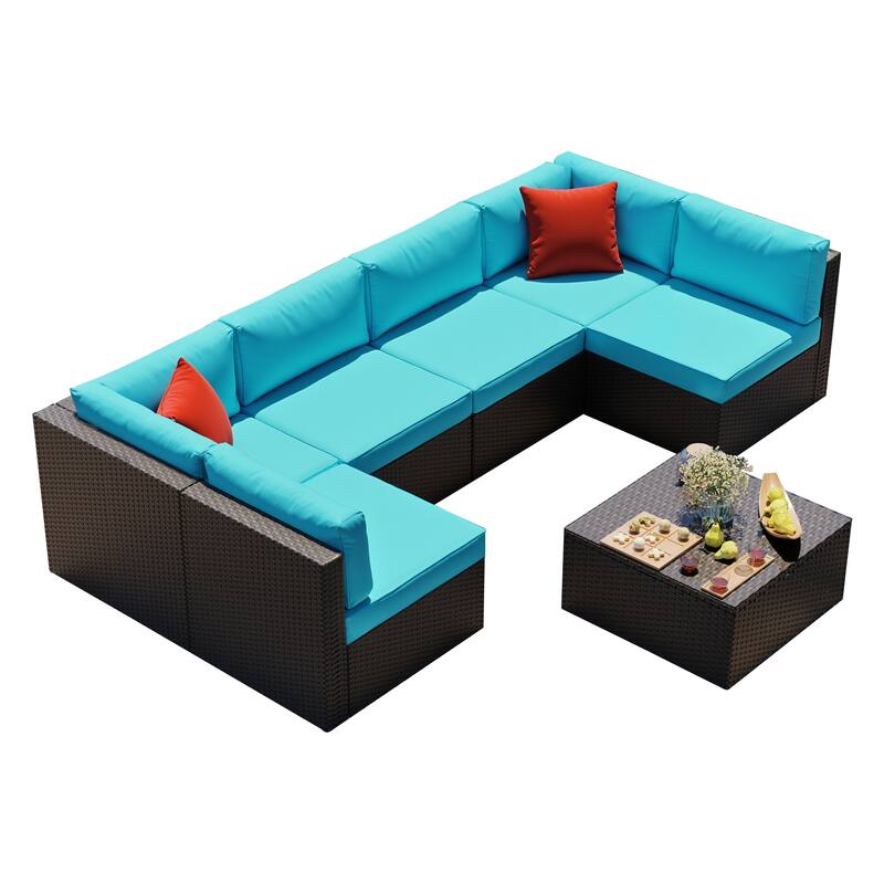 Futzca 7 Pieces Wicker Outdoor Patio Furniture Sofa Set