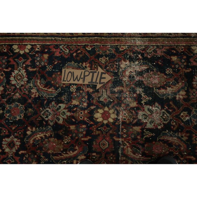 Hand Knotted Oriental 100% Wool Carpet Traditional Floral Navy Blue & Blues Malayer Runner Rug - 11' 4'' X 3' 7''