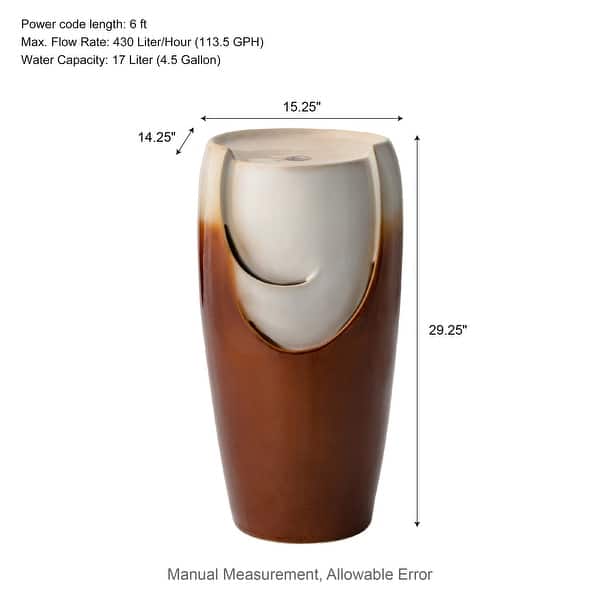 dimension image slide 0 of 7, Glitzhome Oversized LED Lighted Ceramic Pot Floor Fountains for Outdoor Garden
