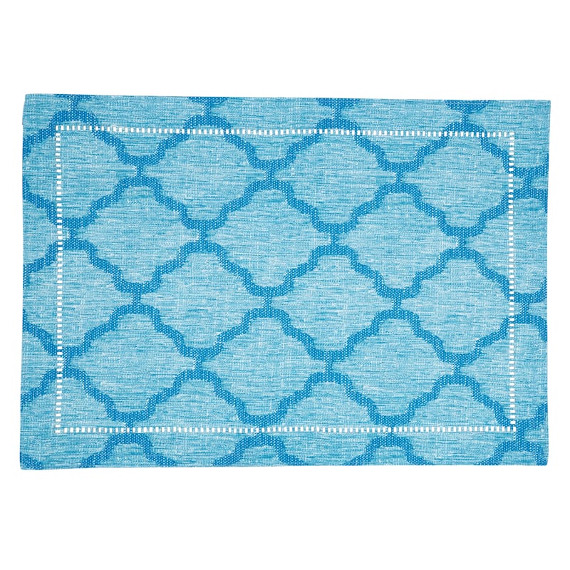 Placemats With Laser-Cut Hemstitch Design (Set of 4) - 14"x20" - Turquoise