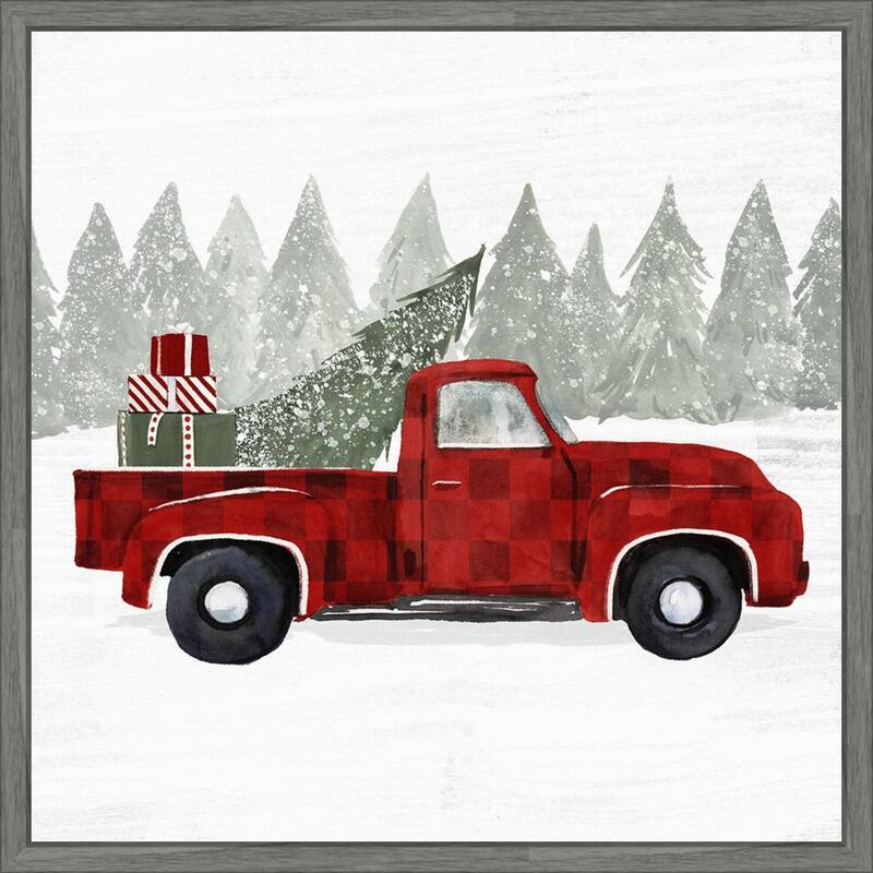 Yuletide Camper III by Victoria Barnes (22 x 22 in.), Framed Canvas Wall Art Print - Sylvie Greywash