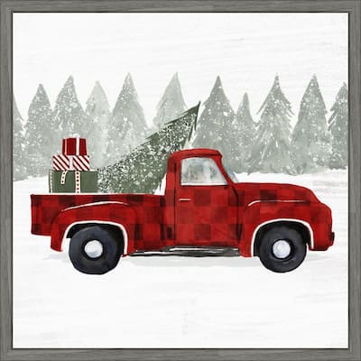 Yuletide Camper III by Victoria Barnes (22 x 22 in.), Framed Canvas Wall Art Print - Sylvie Greywash