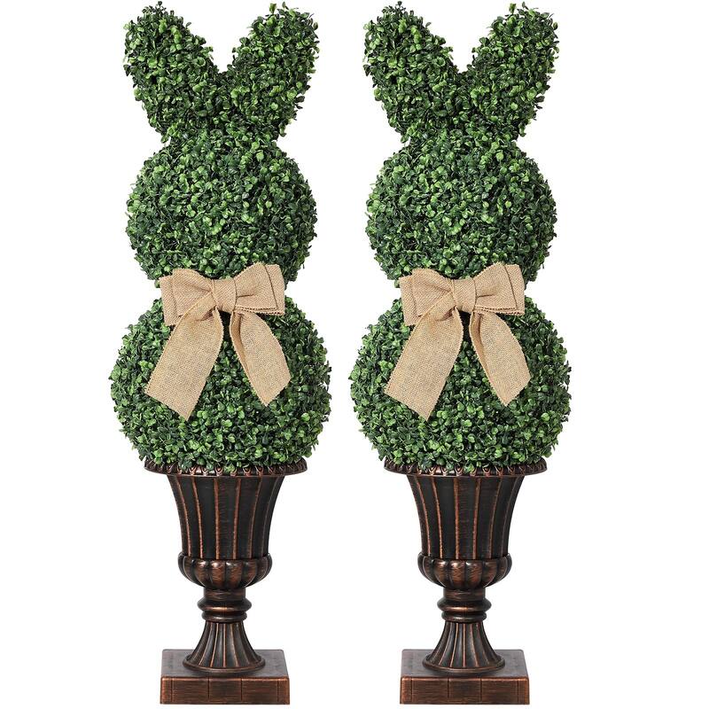 39"/3.25' Artificial Bunny Shaped Topiary Tree With Classic Planter Pot Rabbit Bowknot Faux - 3ft 2pcs