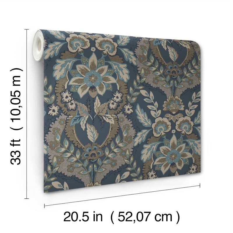 Chris Loves Julia x A-Street Prints Collins Teal Damask Wallpaper