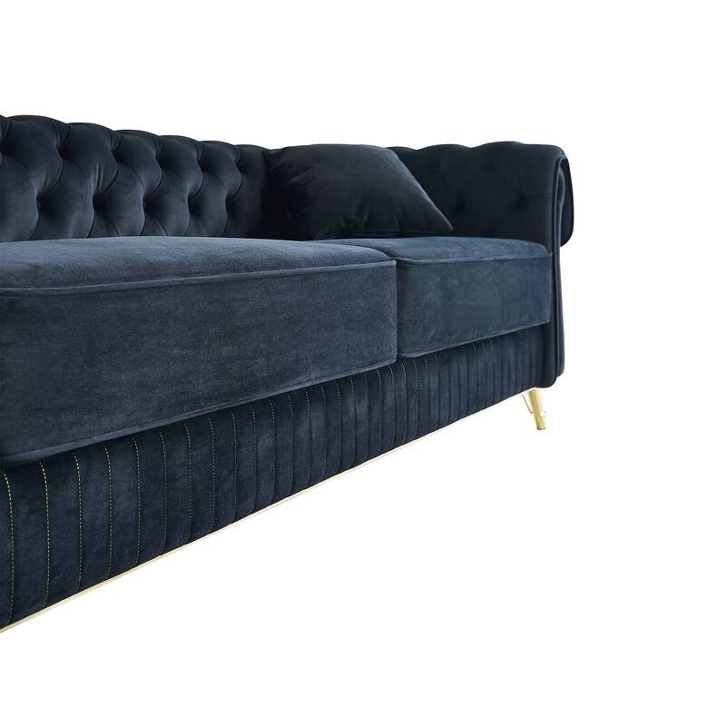 Oversized Chesterfield Tufted Sofa, Velvet Upholstered 3 Seater Sofa, Deep Seat Sofa with 2 Toss Pillows for Living Room