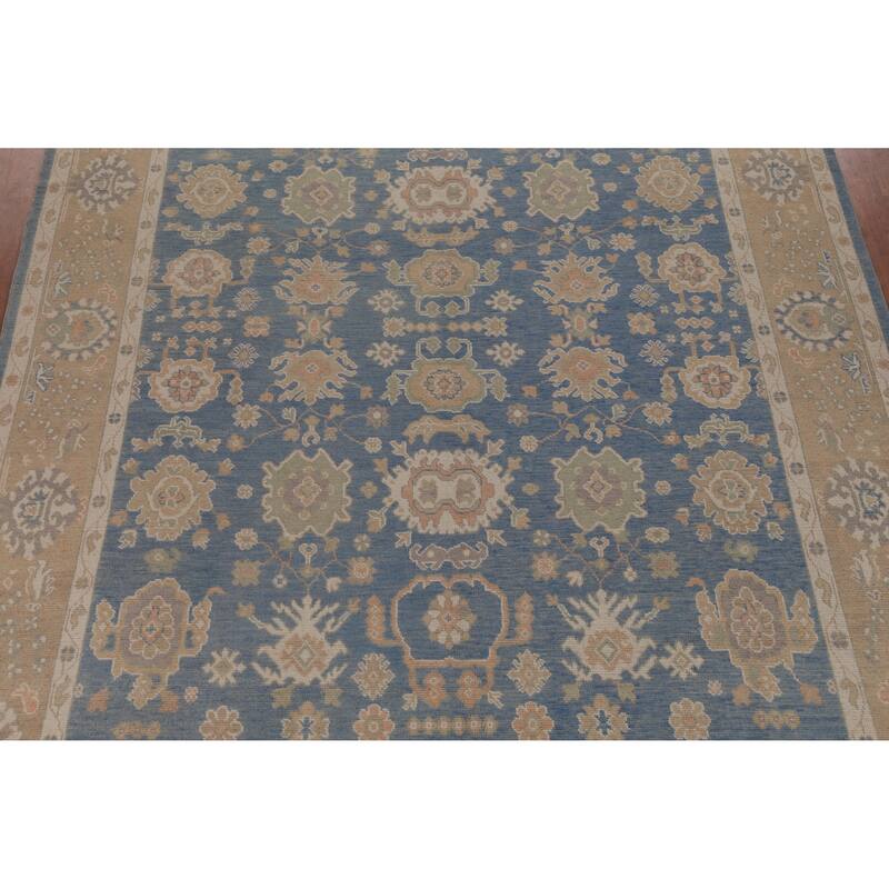 Hand Knotted Oriental 100% Wool Carpet Transitional All-Over Navy Blue & Blues Oushak Area Rug - 14' 8'' X 9' 8''
