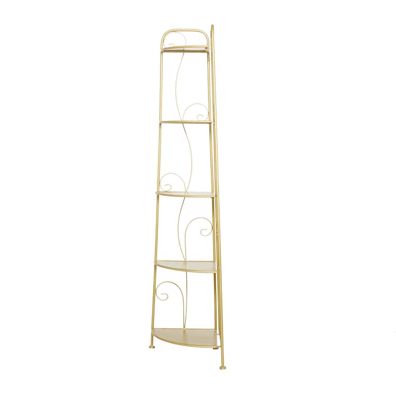 Metal Scroll Indoor Outdoor Tall Folding 5 Shelves Bakers Rack - Gold or White - Roche River Decor