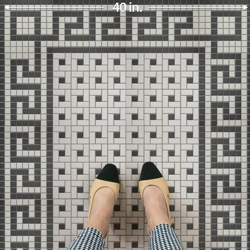 Merola Tile Gotham 1" Greek Key Border Unglazed Black and White 8-3/4" x 11-3/4" Porcelain Mosaic Floor and Wall Tile