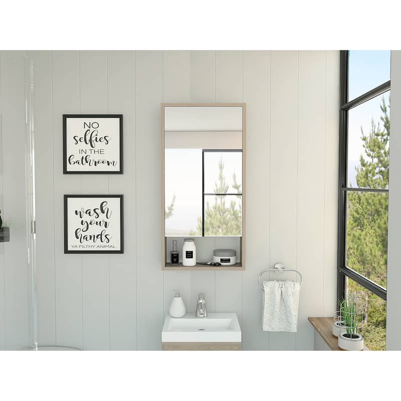 TUHOME Mariana Medicine Cabinet with Large Mirror and Inner Shelf - Grey - Natural Finish
