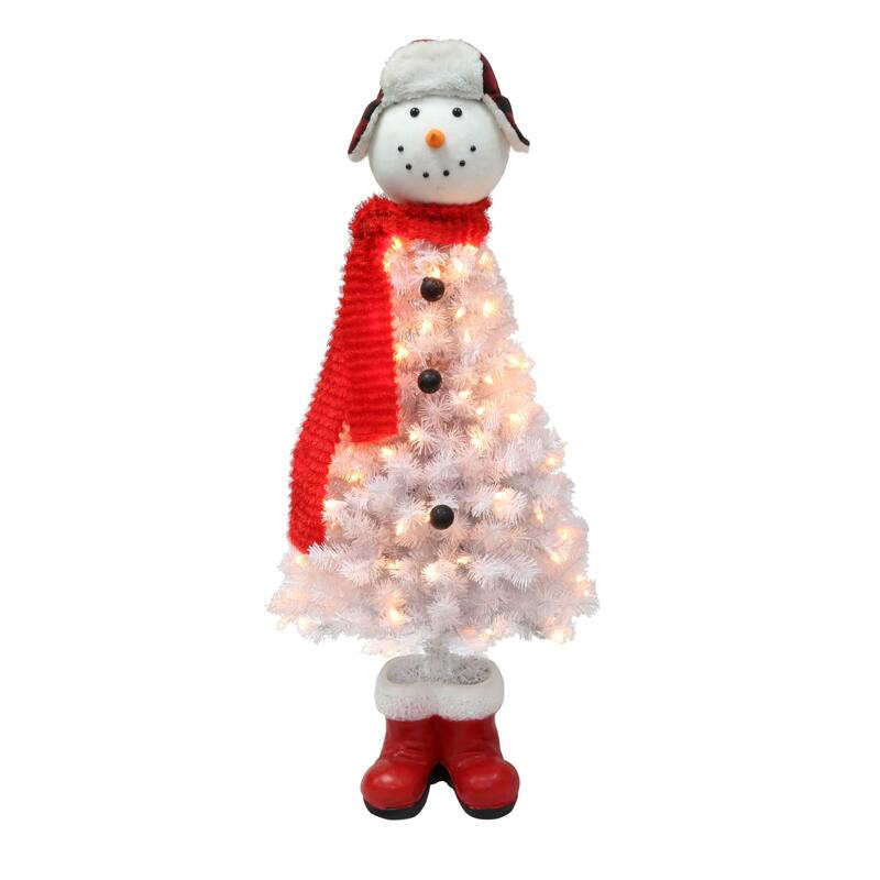 Pre-lit Medium Snowman Artificial Christmas Tree - 4’ - Clear Lights - 4 Foot