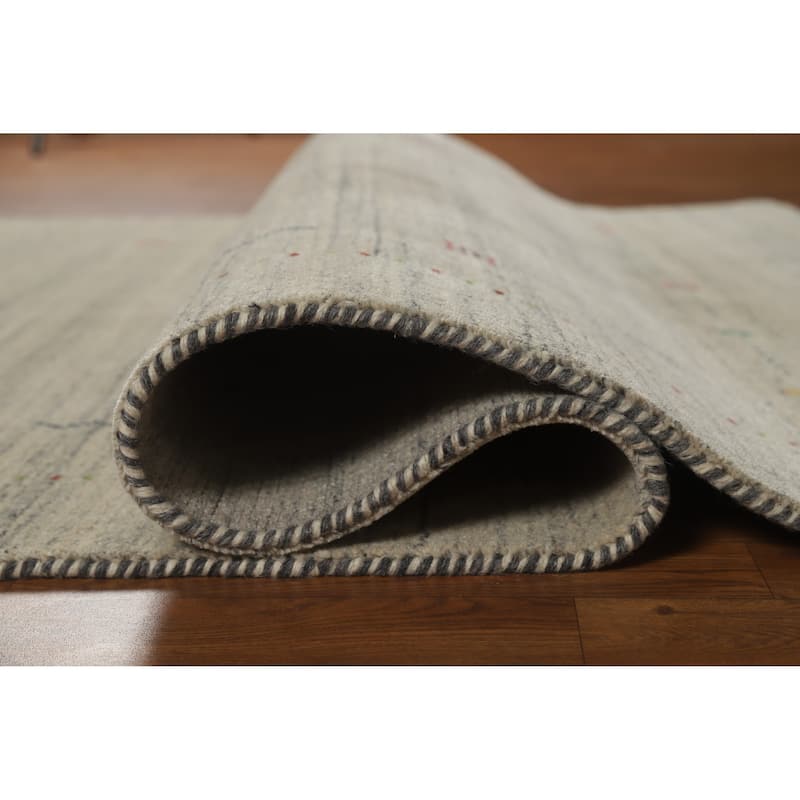 Hand Knotted Oriental 100% Wool Carpet Tribal Animal Pictorial Beige & Ivories Gabbeh Area Rug - 7' 9'' X 5' 0''