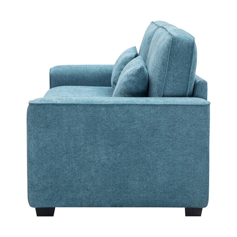 79.5" Blue Modern Fabric Sofa with Solid Wood+MDF Frame for Living Spaces