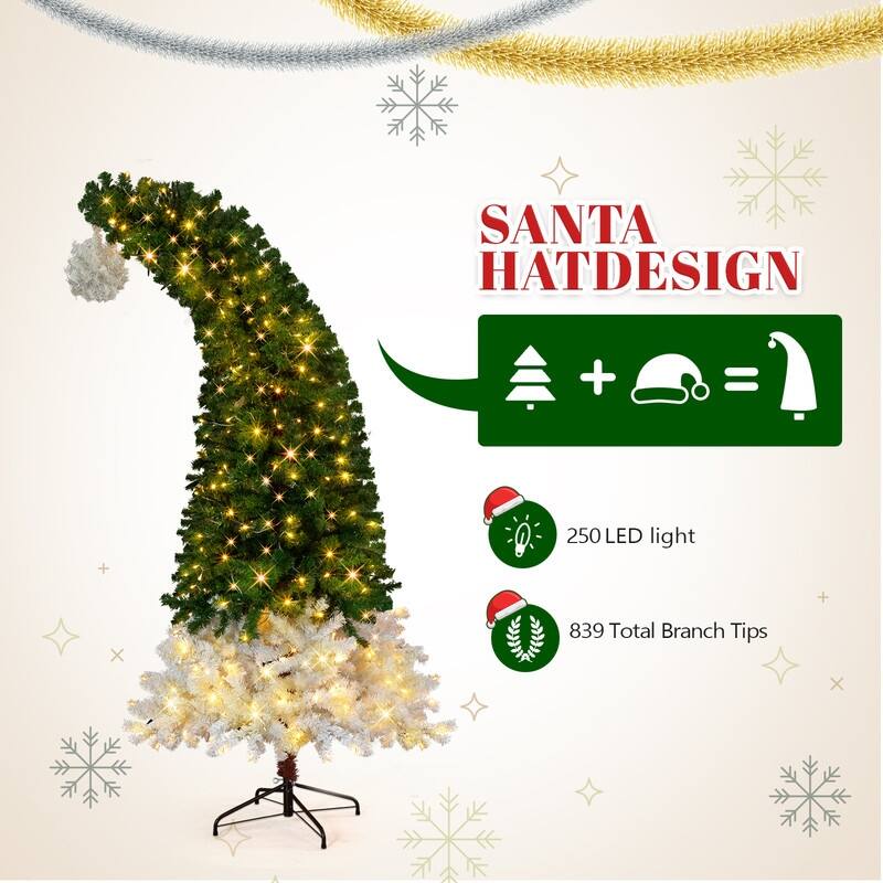 6 FT Santa Hat Style Pre-lit Christmas Tree, Hinged Artificial Xmas Tree Pine Tree for Holiday Party Store Office Home