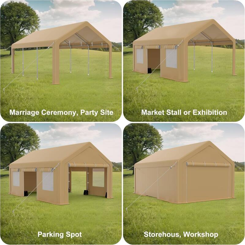 12x20ft Carport Heavy Duty, Portable Garage with 4 Doors + 4 Window, Upgraded Carport