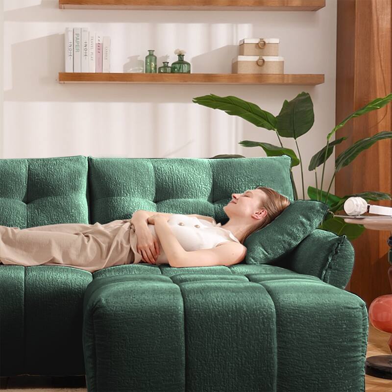 Modular 4-Seat Chenille Sofa Set with 2 Ottomans, High-Resilience Cushions and Solid Wood Frame