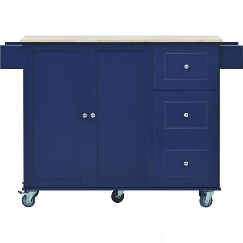 Rolling Mobile Kitchen Island with Drop Leaf - Solid Wood Top