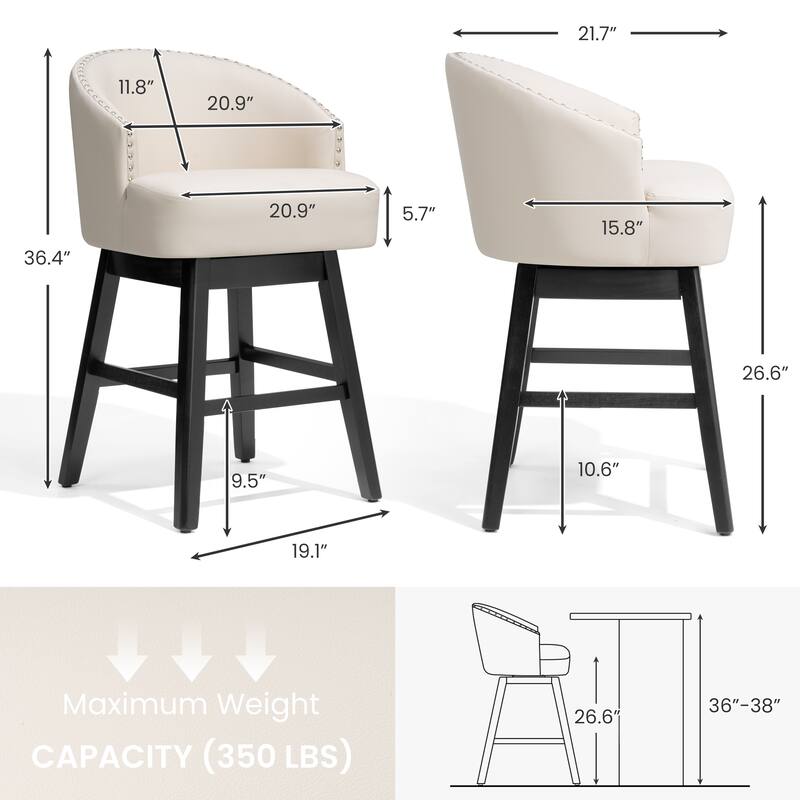 26.6" Counter Height Bar Stools Upholstered Solid Wood Swivel Barstool Set of 2/4