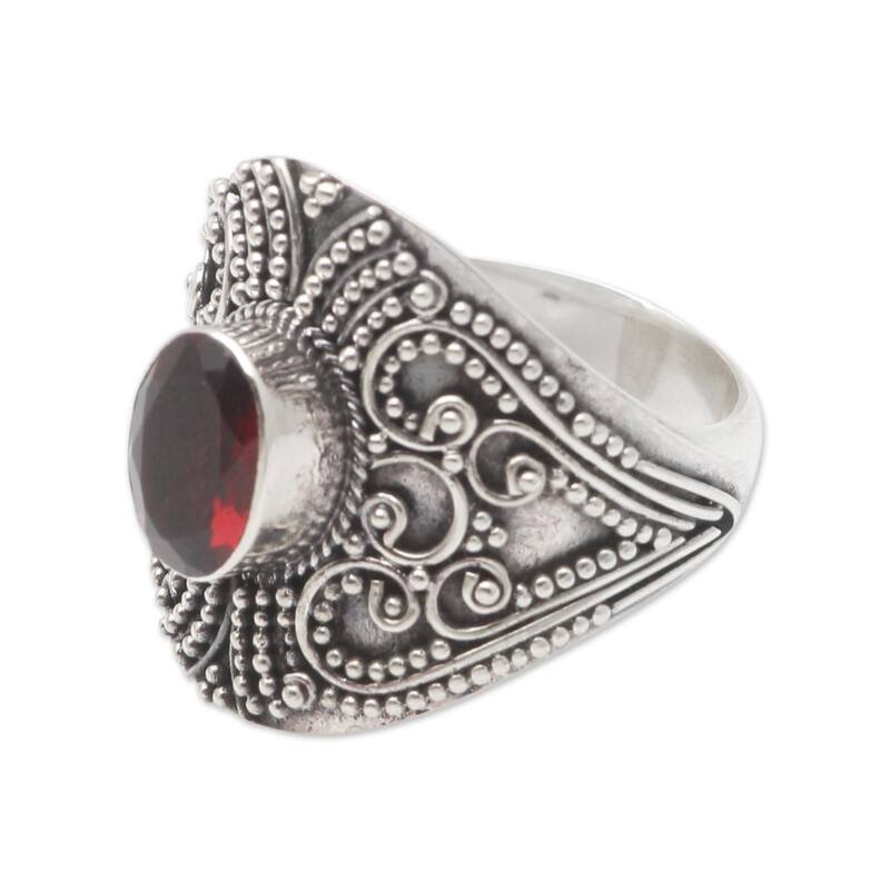 Novica Handmade Light Of Love Garnet Cocktail Ring
