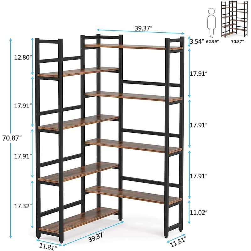 Corner Bookshelf 8-Tier Industrial Bookcase