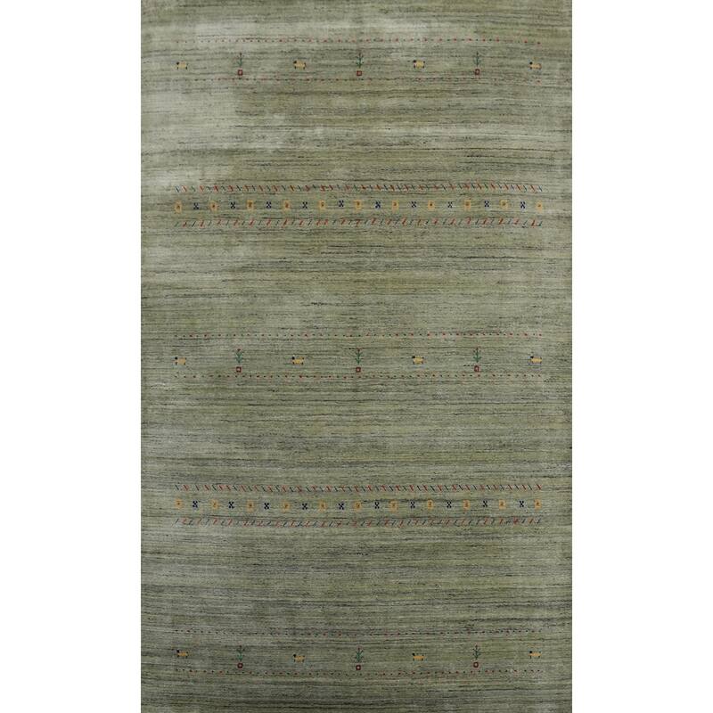 Green Wool Tribal Gabbeh Oriental Area Rug, Handmade Modern Carpet - 9' 10'' X 6' 6''