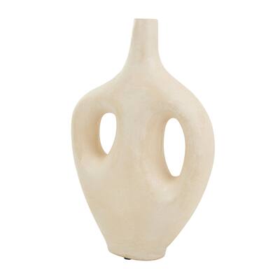 Paper Mache Abstract Double Handle Decorative Vase - Beige - Roche River Decor