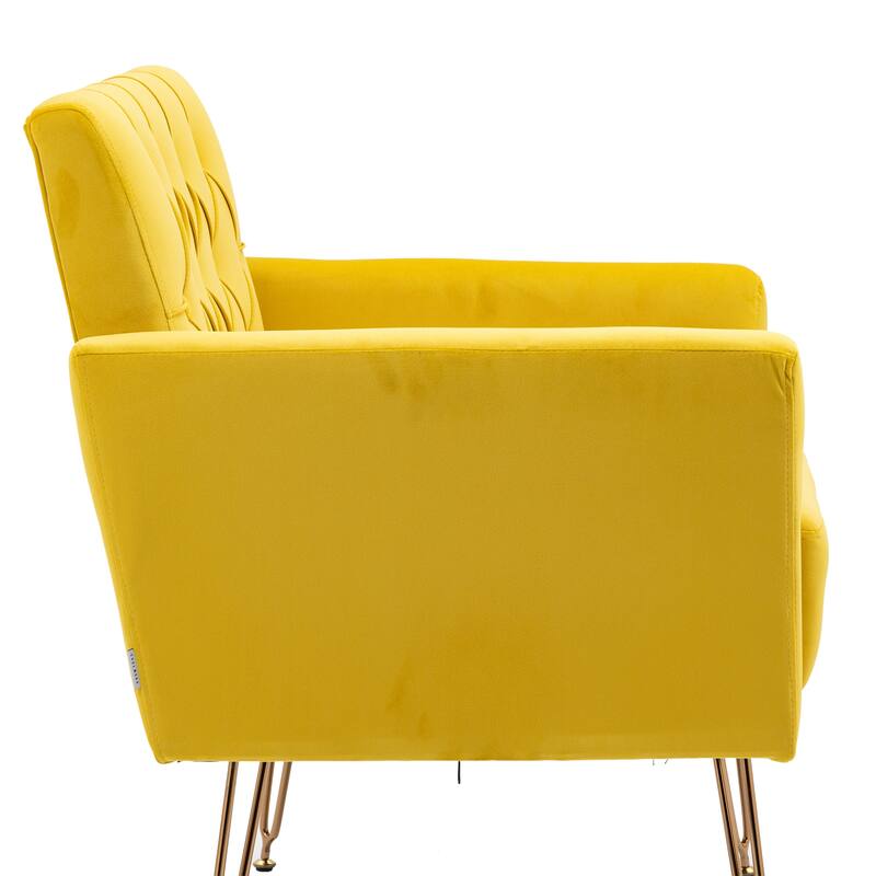 Velvet Upholstered Armchair Single Sofa Modern Tufted Reading Chairs Gold Metal Leg Wingback Chairs for Living Room Bedroom