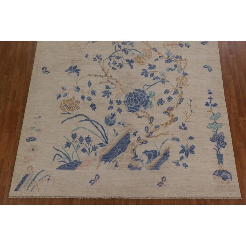 Hand Knotted Oriental 100% Wool Carpet Traditional Floral Beige & Ivories Art Deco Area Rug - 11' 8'' X 8' 11''