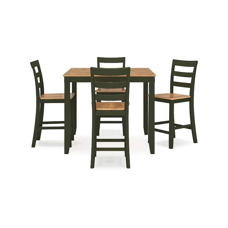 Gasy Counter Height Dining Table Set, 4 Chairs, Dark Green Wood, Brown