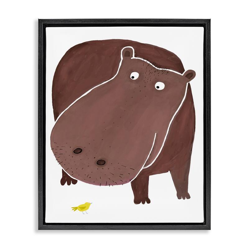 Stupell Hippo and Bird Friends Framed Floater Canvas Wall Art Design By Carla Daly - 25 x 31 - Black