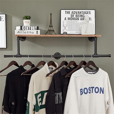 36In Industrial Pipe Clothing Rack with Top Shelf - 11.02"D x 44.88"W x 9.05"H