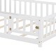 preview thumbnail 11 of 37, Full Size Multifunctional Kids Floor Bed with Storage Headboard and Blackboard, Teens Wooden Platform Bed Frame with Guardrails